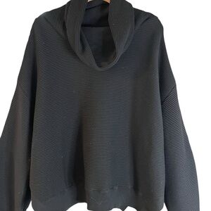 PLANET by Lauren G Cozy Black Cowl Neck Sweater Ribbed Heavy Cotton One Size